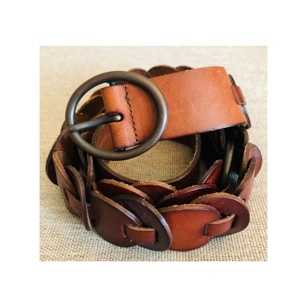 Fossil Brown Leather Threaded Circle Belt